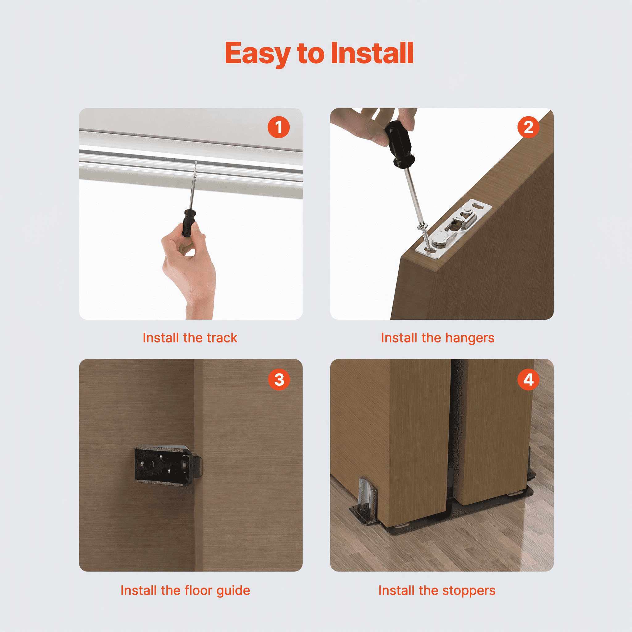 5ft Bypass Sliding Door Hardware Kit, 150 lbs Capacity, 3-Wheel Hangers, Aluminum Alloy, for Closet Doors Storage