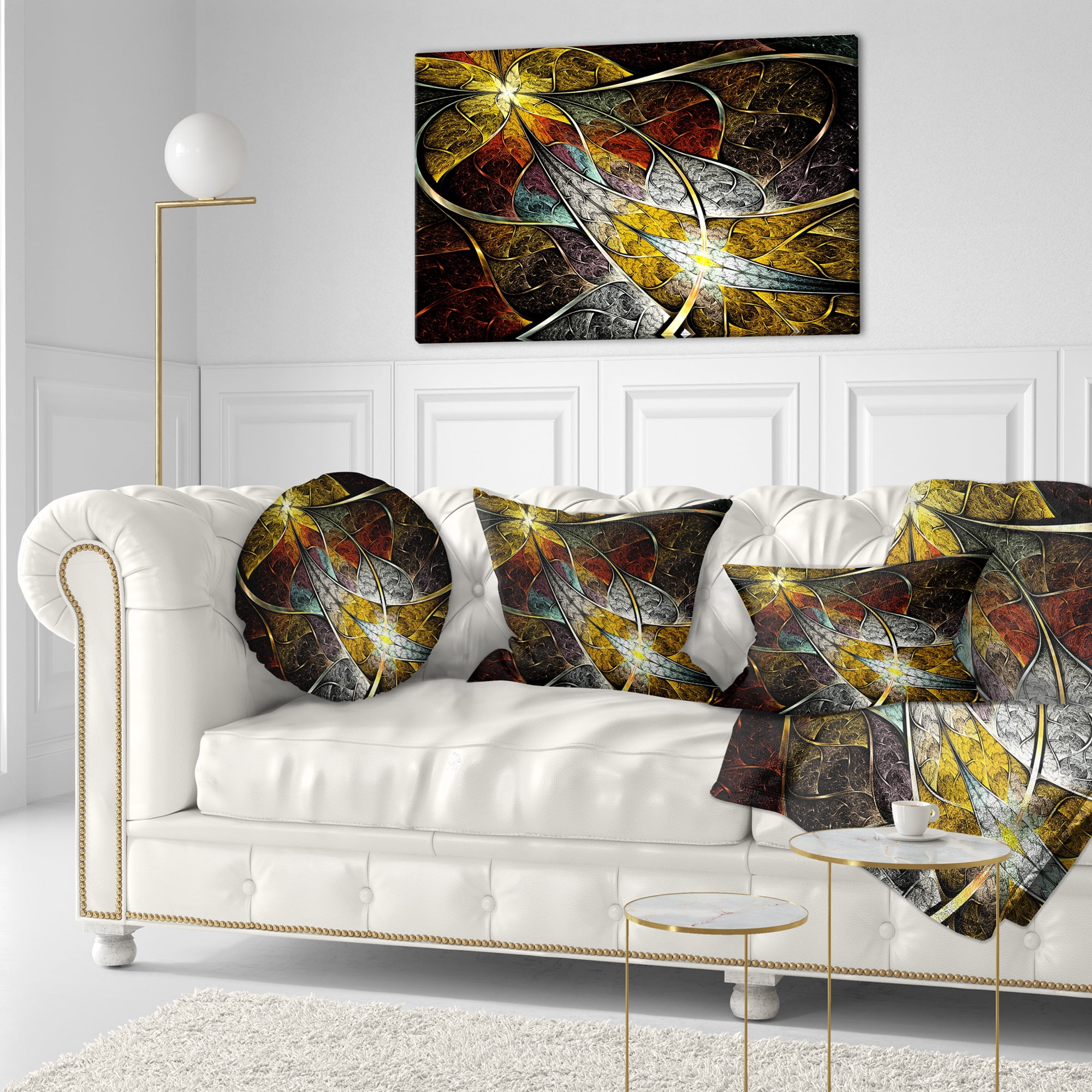 Designart Symmetrical Fractal Flower - Floral Throw Pillow - 12x20