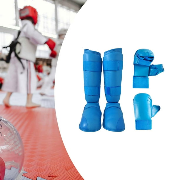 Equipo de entrenamiento para taekwondo, guantes de boxeo, espinilleras, cómodos guantes para saco de boxeo para principiantes en el ejercicio, Muay Azul