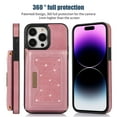 thumbnail image 4 of Allytech Wallet Case for iPhone 15 Pro Max, Bling PU Leather RFID Blocking Kickstand Case with Shoulder Strap & Card Slots, Anti-Fall Shockproof Full Body Protection Case for Women Girls, Pink, 4 of 8