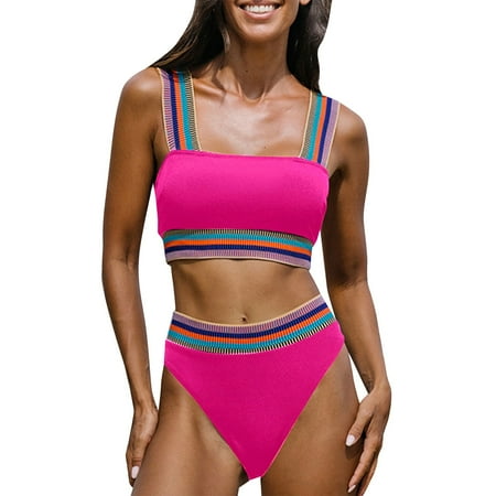 

Women Tow Piece Vintage Swimsuit Two Piece Retro Halter Ruched Wrap Front High Waist Print Bikini Set Swim Sports Bra