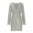 thumbnail image 5 of lcziwo Weekly Sale Women's Sequin Dress Wrap V Neck Ruched Bodycon Spaghetti Straps Party Night Club Dresses Women's Formal Dress,Silver,M, 5 of 7
