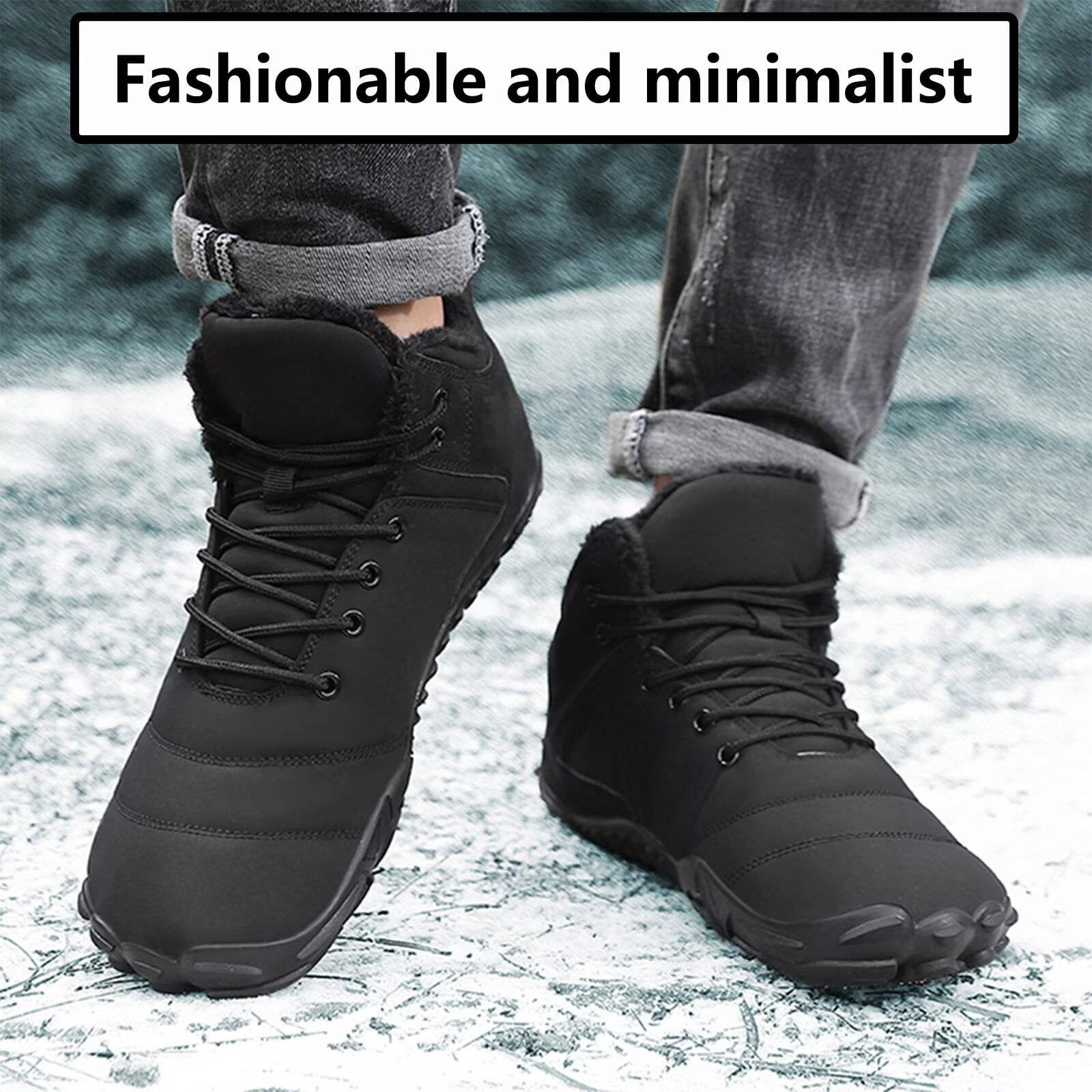 Yunkctuk Mens Womens Barefoot Shoes Winter, Men's Women's High-top Walking Shoes Snow Boots,Thickened Warm Fur Lined Non-slip Hiking Cotton Boots.