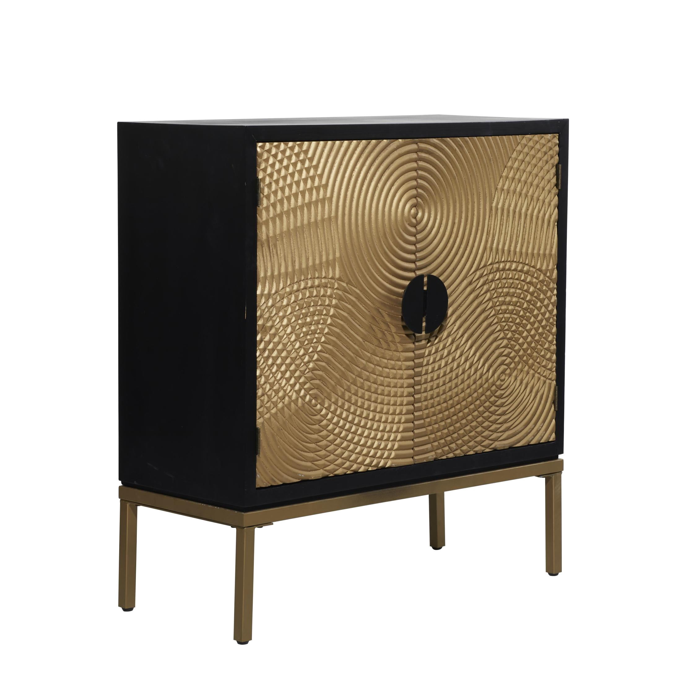 DecMode Contemporary Rectangular Wood Cabinet with Circular Pattern and a Polished Bronze Finish, 30"W x 33"H