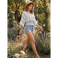 thumbnail image 7 of DARING DIVA Women's V Neck Chiffon Smocked Batwing Dolman Sleeve Blouses XS White Black, 7 of 7