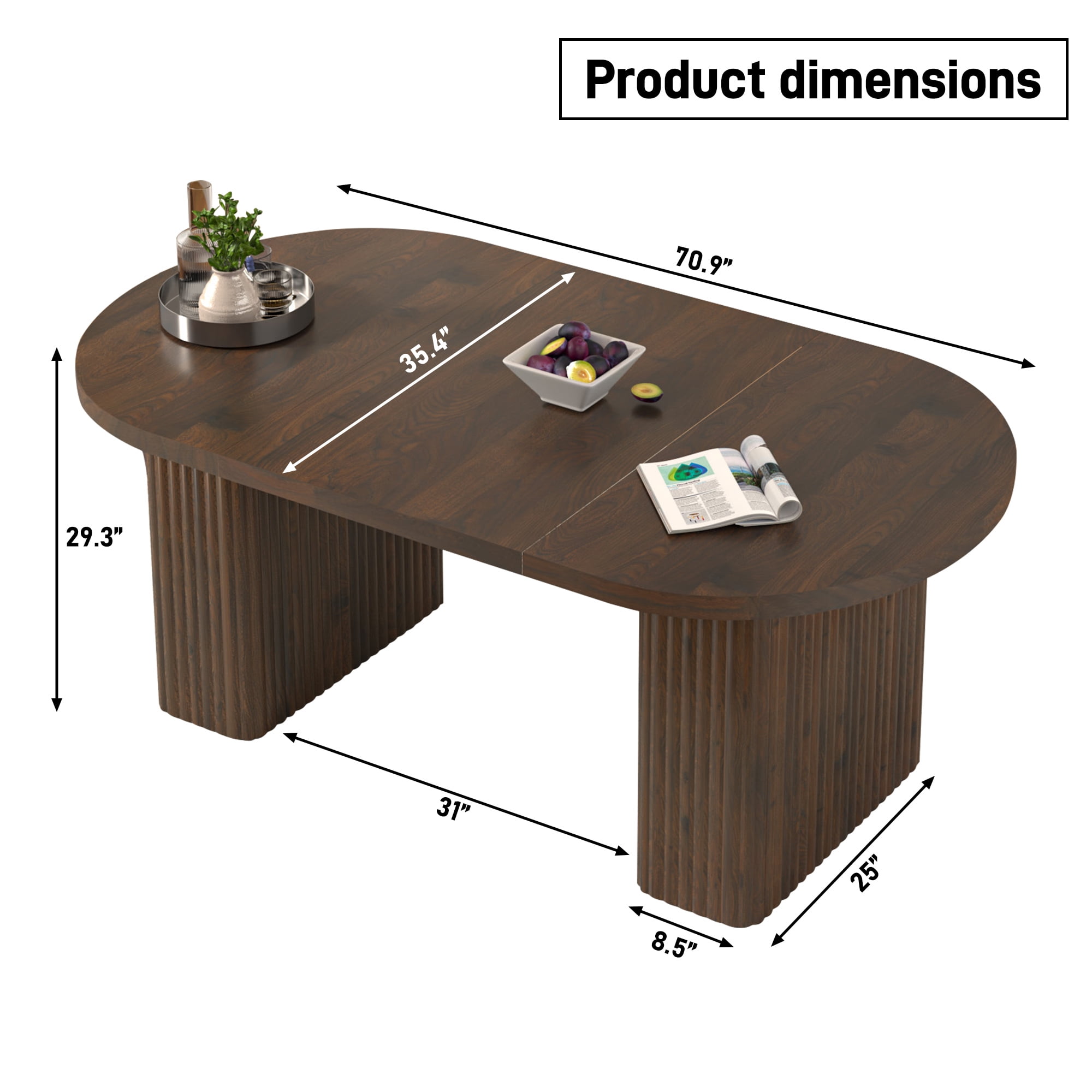 Blotout 70.9 Inch Oval Wood Strip Base Dining Table for 6-8 People,Modern Farmhouse Table for Kitchen & Dinner & Reception Room