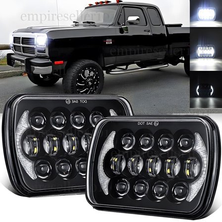 Pair 5x7" 7x6 Inch LED Headlights For Dodge Ramcharger 1981-1993 W100 W150 W250