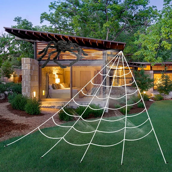 Halloween Giant Stretchy Spider Web Set - Creepy Triangle Spider Net for Outdoor & Indoor Decor, Perfect for Haunted Houses, Patios, Lawns, Bars, and Home Decoration