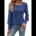 thumbnail image 2 of Blusas Casuales Holgadas de Larga y Corta Abullonada para Mujer, con Cuello Redondo y Botones. Azul L, 2 of 9