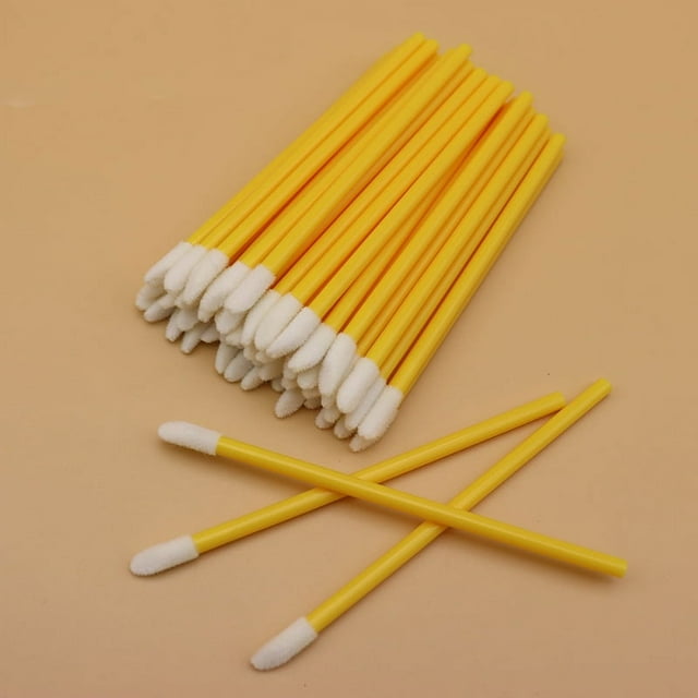 Nvzi 150 aplicadores de pinceles desechables para labios, aplicadores de lápiz labial negro, pinceles desechables para uñas, varitas de brillo de lápiz labial (amarillo)