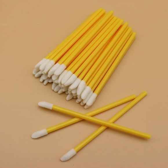 Nvzi 150 aplicadores de pinceles desechables para labios, aplicadores de lápiz labial negro, pinceles desechables para uñas, varitas de brillo de lápiz labial (amarillo)