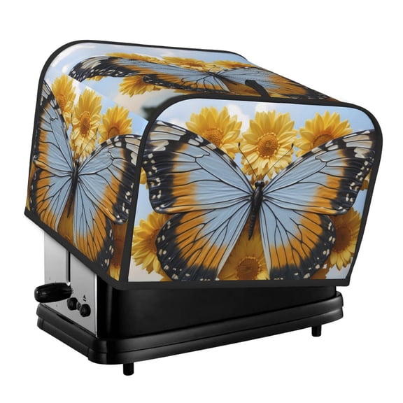 Xecao Vibrant Butterfly And Sunflowers Print 4 Slice Toaster Cover with Pockets, Small Appliance Cover, Dust and Fingerprint Protection, Machine Washable