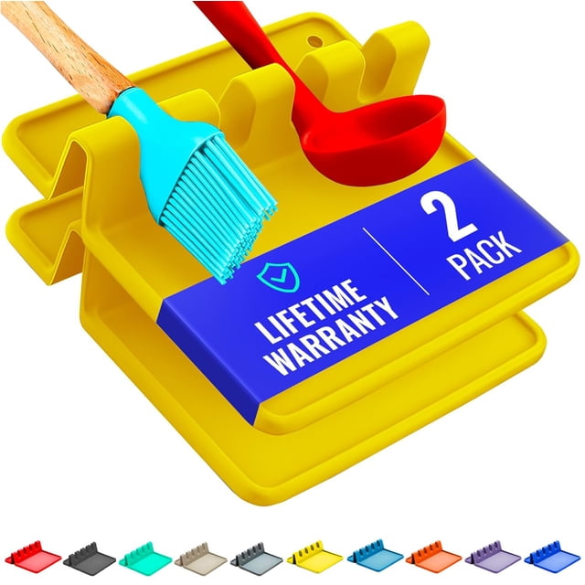 Reposacucharas de silicona para cocina, color amarillo (paquete de 2)
