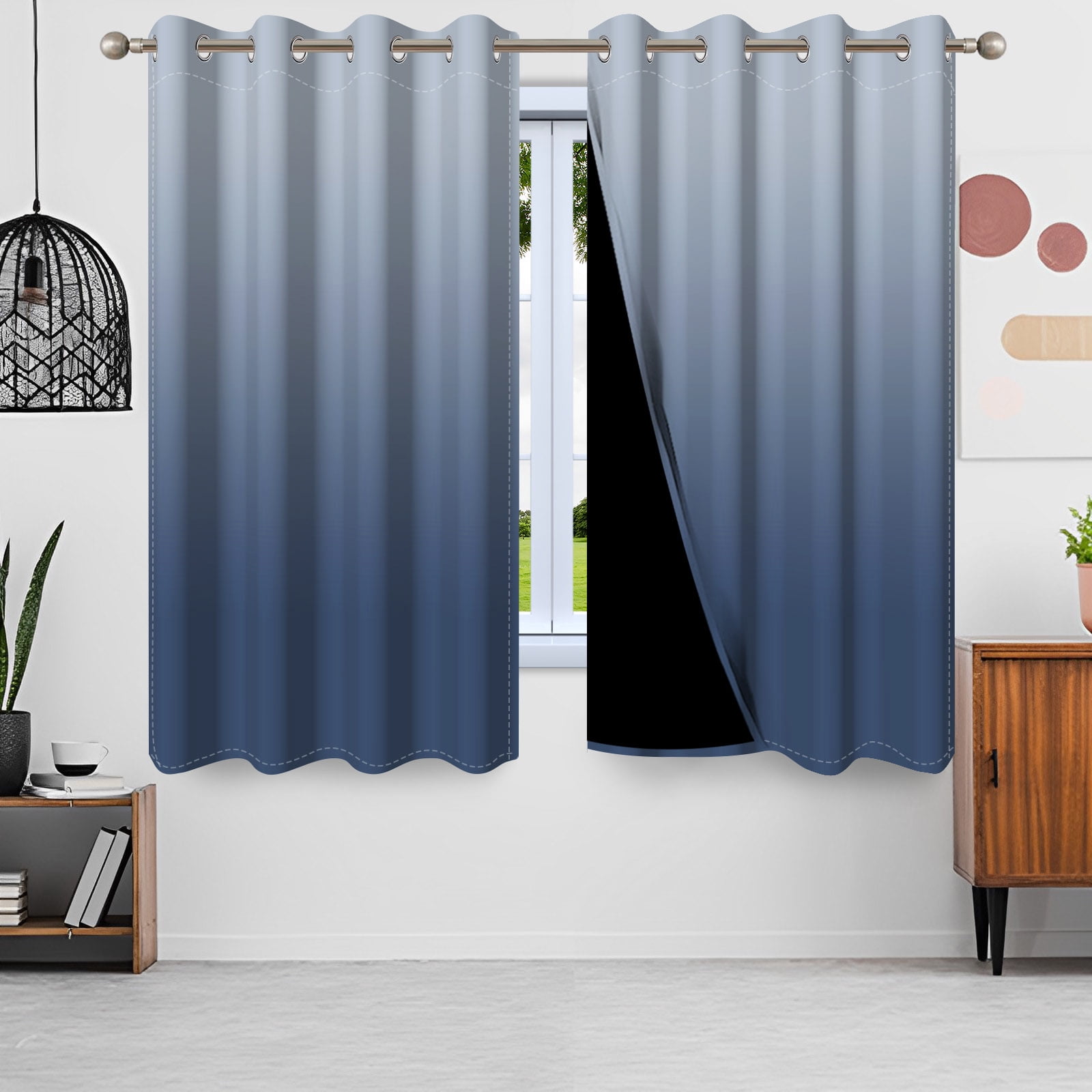 Nanqianyi Gray Blue Gradient Blackout Curtains with Grommet, Room Darkening Window Drapes for Living Room/Bedroom,2 Panels, 42x63 inches