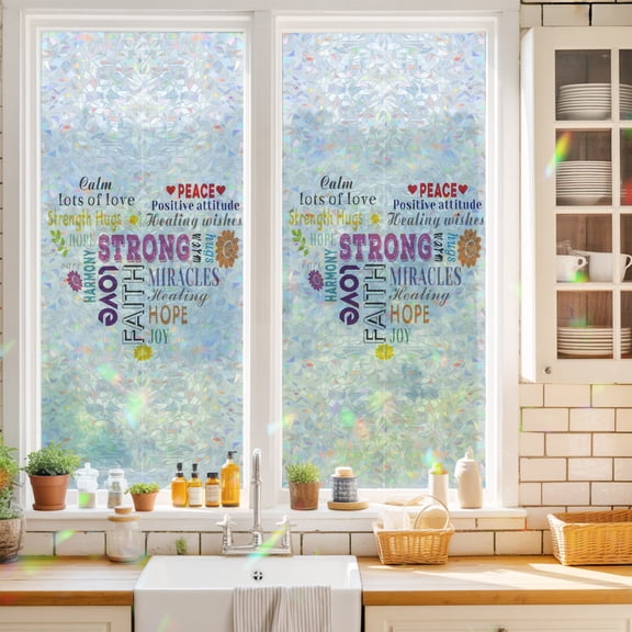 Colorful Inspirational Quotes with Love Heart Window Privacy Film,Decorative Windows Static Cling White Heat Control Removable Glass Sticker for Home Bathroom Bedroom Window Door,17.7x39.3in
