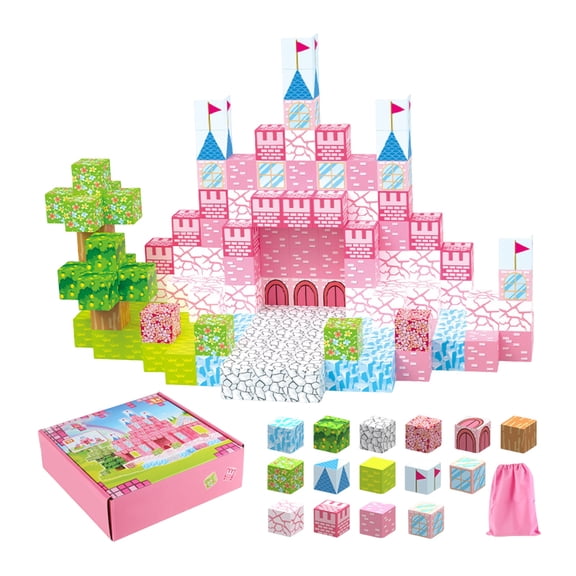 Magnetic Blocks 128PCS Magnetic Building Cubes with Lights, DIY Pink Castle Building Magnet Toys Toddler, STEM Montessori Sensory Toys, Learning Educational Magnetic Building Blocks for Kids Ages 4-8
