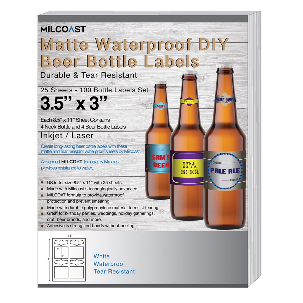 Milcoast Matte Waterproof Tear Resistant Blank White Adhesive DIY Beer