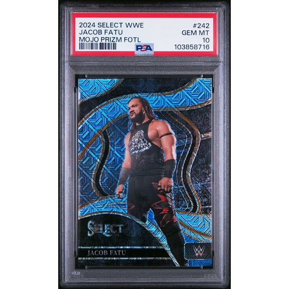 Graded 2024 Panini Select WWE Jacob Fatu #242 Mojo Prizm Fotl PSA 10 Trading Card