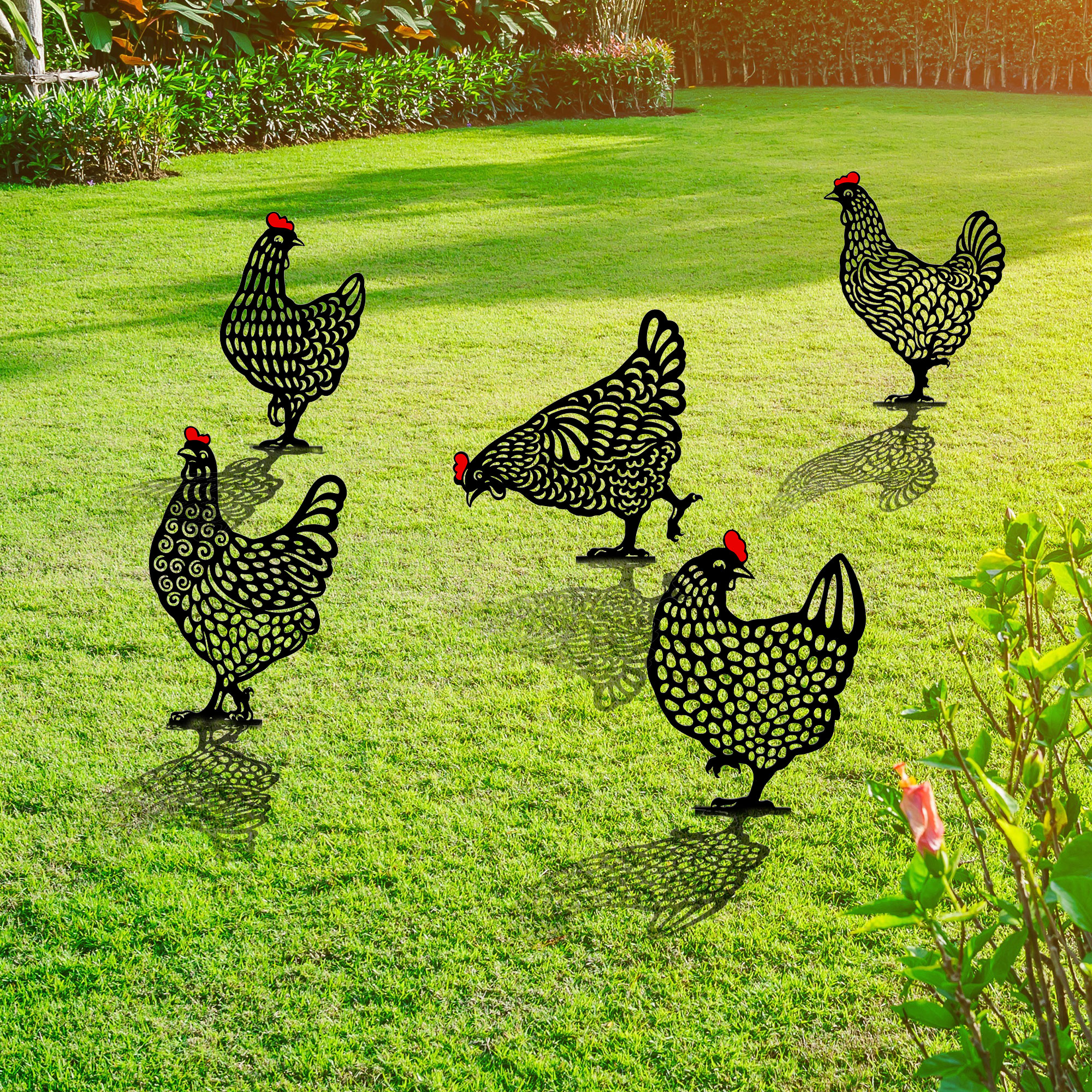 EEEkit 5pcs Garden Rooster Decorative Stakes, Chicken Silhouette Art Hollow Out Animal Shape Decors for Outdoor, Black - image 2 of 5