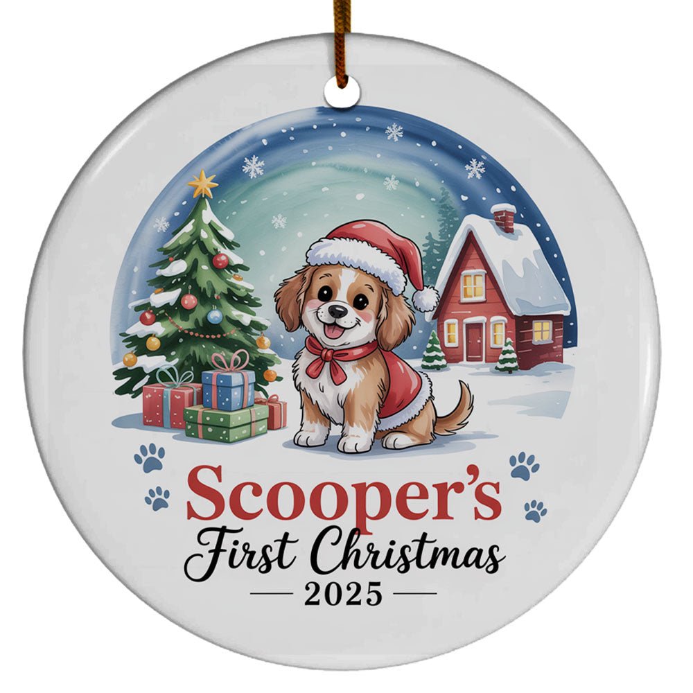 Baby Dog’s First Christmas Ornament 2025, Dog’s 1st Christmas Ornament Gift for Family Dog Parents, Custom Name Text Date Pet Puppy Christmas Ornament Keepsake