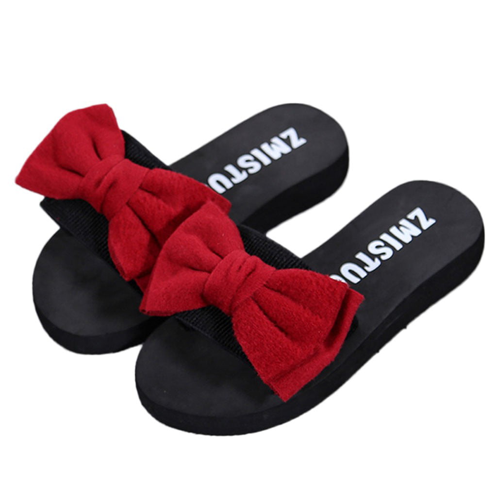 Comfort Flat Indoor & Outdoor Stripe Sandals Women Slipper Summer Shoes Bowknot 