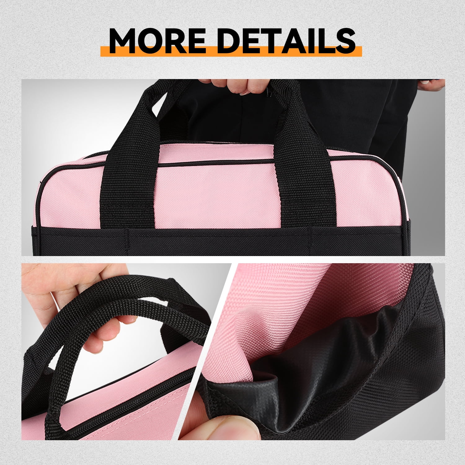 7-Piece Tool Set - Portable Household Hand Tool Kit with Wide Mouth Canvas Storage Bag for DIY Home Repairing, Gift for Women Girls Ladies, Pink