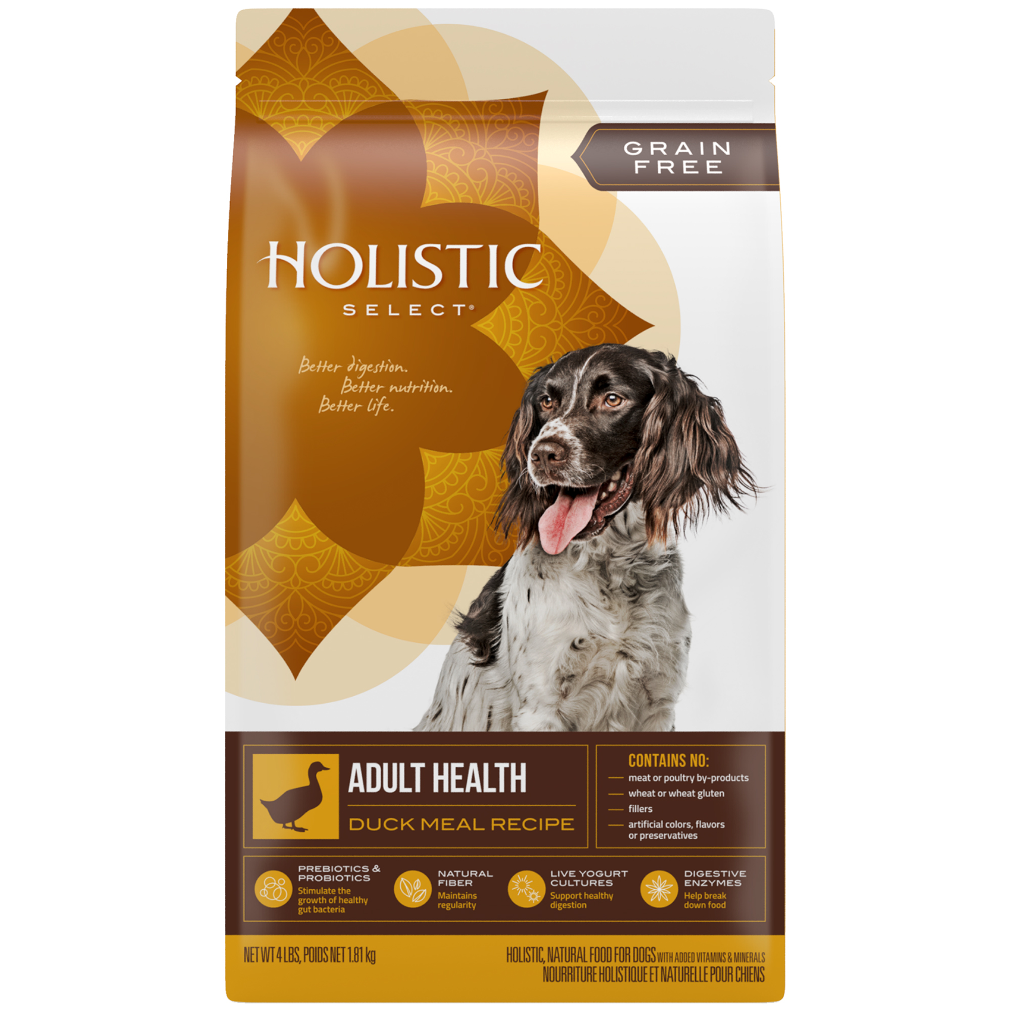 Holistic Select Natural Grain Free Dry Dog Food, Duck Meal Recipe, 4
