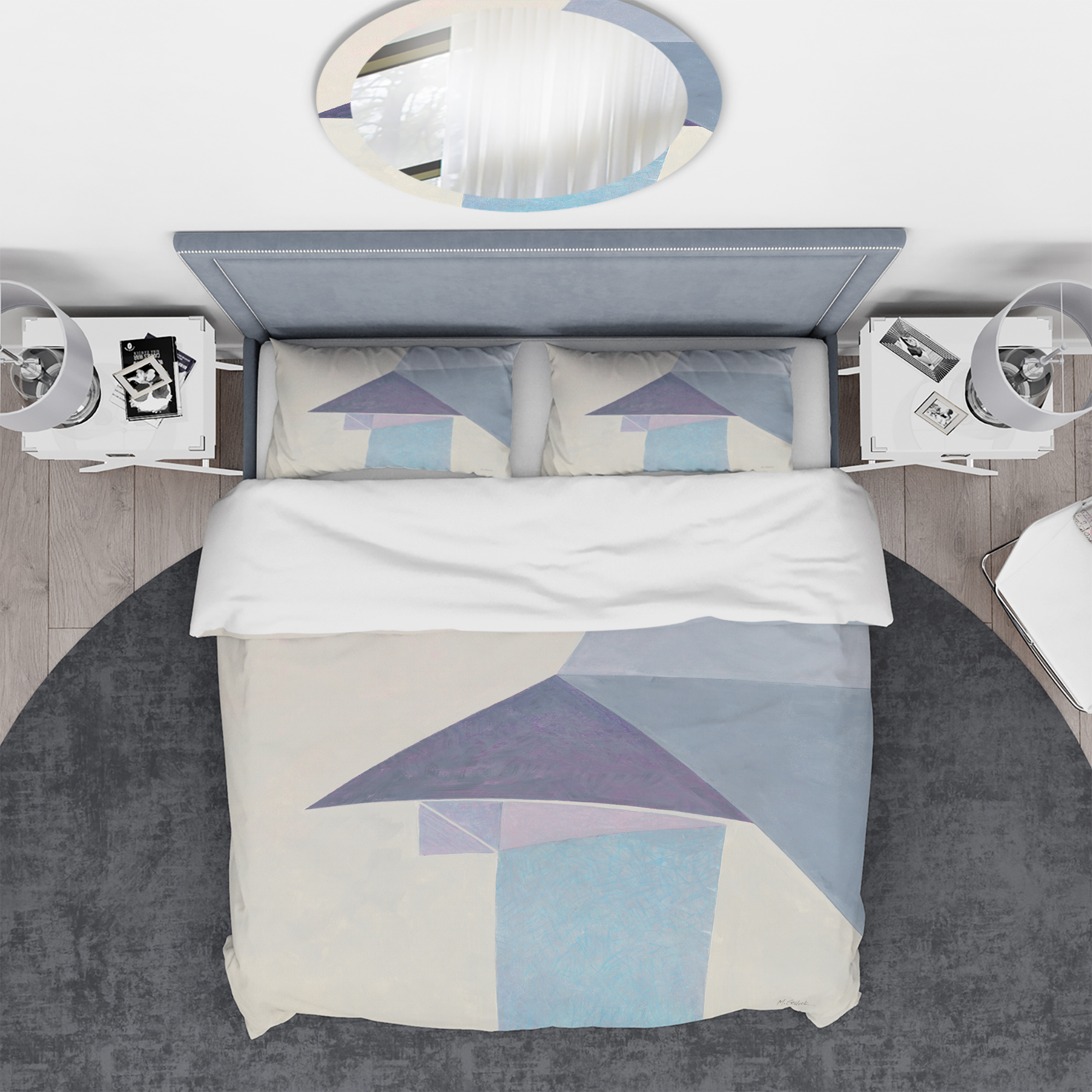 Designart 'Purple Geometric Bridge I' Geometric Duvet Cover Set
