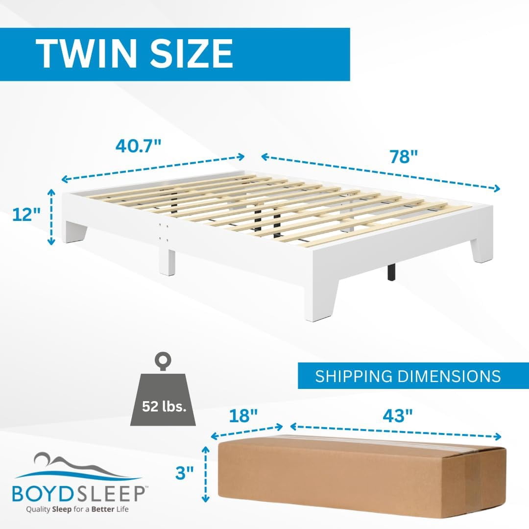 Boyd Sleep Twin Size Black Wood Platform Bed Frame, Low-Profile Minimal Modern Bed, Laminate Finish