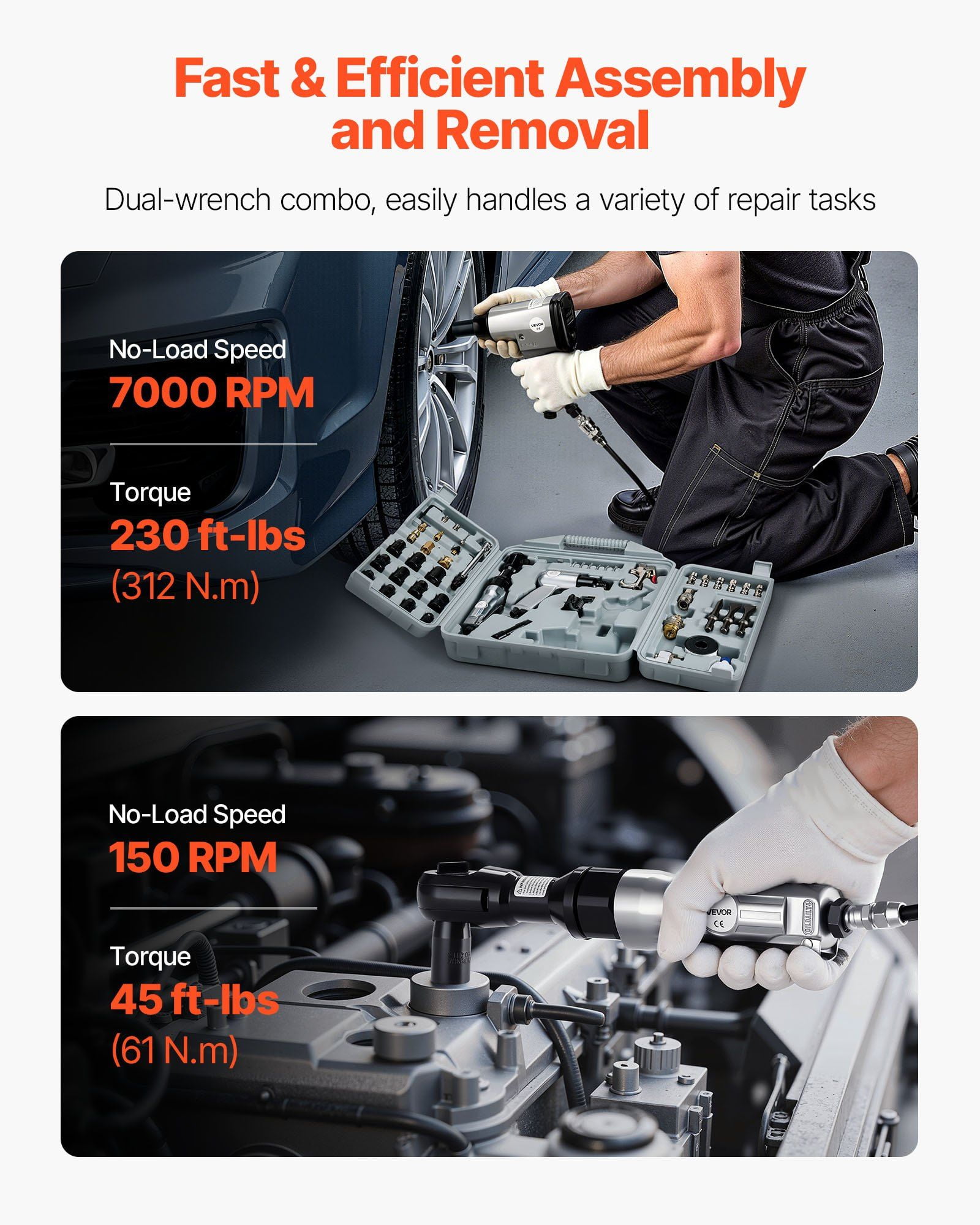 50-Piece Professional Air Tool Combo Kit with Storage Case: 1/2" Impact Wrench, 3/8" Ratchet, 4500 BPM Hammer, Blow Gun & Complete Accessories for Automotive and DIY Projects