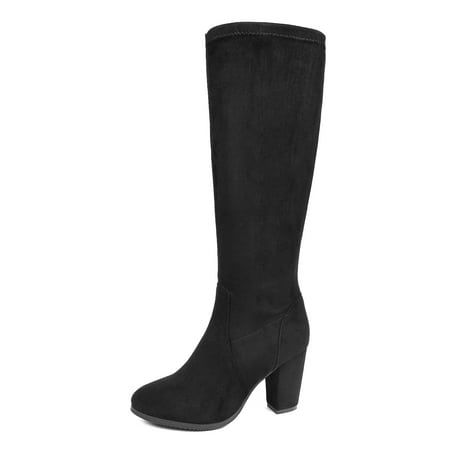 

DREAM PAIRS Women Suede/Pu Classic Chunky Heel Platform Knee High and Up Boots MIDLEG BLACK Size 11