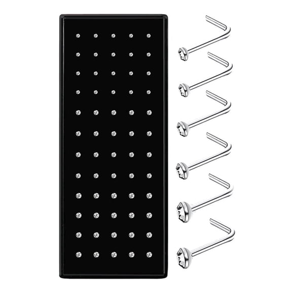 Firefly Hope 60-Pack 22G White L-Shaped Stainless Steel Nose Studs – 1.5mm/2mm/2.5mm Sizes, Piercing Body Jewelry Set