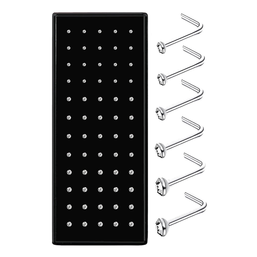 Firefly Hope 60-Pack 22G White L-Shaped Stainless Steel Nose Studs – 1.5mm/2mm/2.5mm Sizes, Piercing Body Jewelry Set