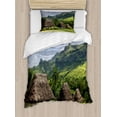 thumbnail image 1 of Fiji Duvet Cover Set Twin Size, Traditional Houses of Navala Village Viti Levu Island Outdoor Scene, Decorative 2 Piece Bedding Set with 1 Pillow Sham, Olive Green and Multicolor, by Ambesonne, 1 of 3