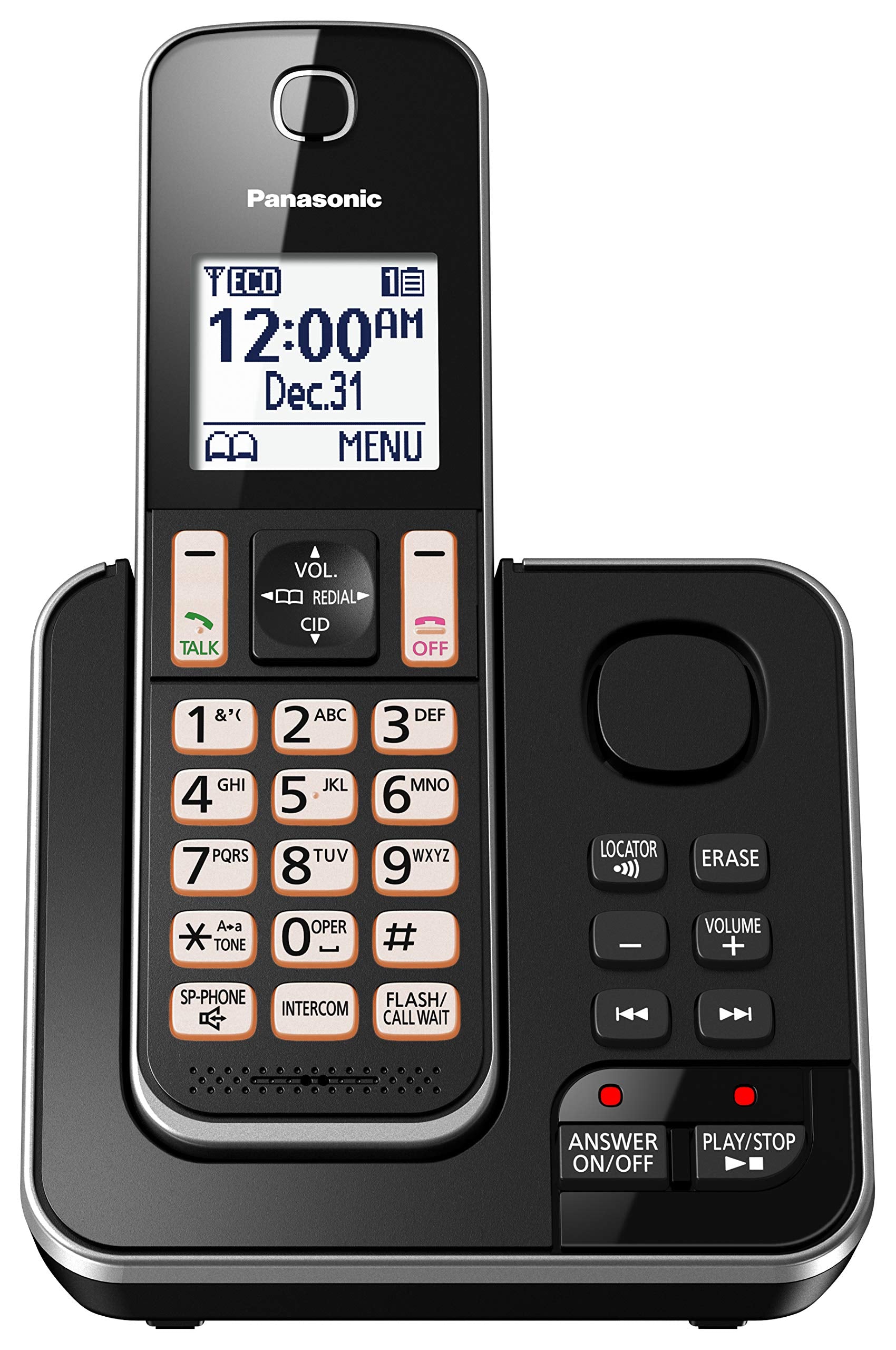 Panasonic KX-TGD830M DECT 6.0 Cordless Phone With Answering Machine & Call Block – 1 Handset, Black