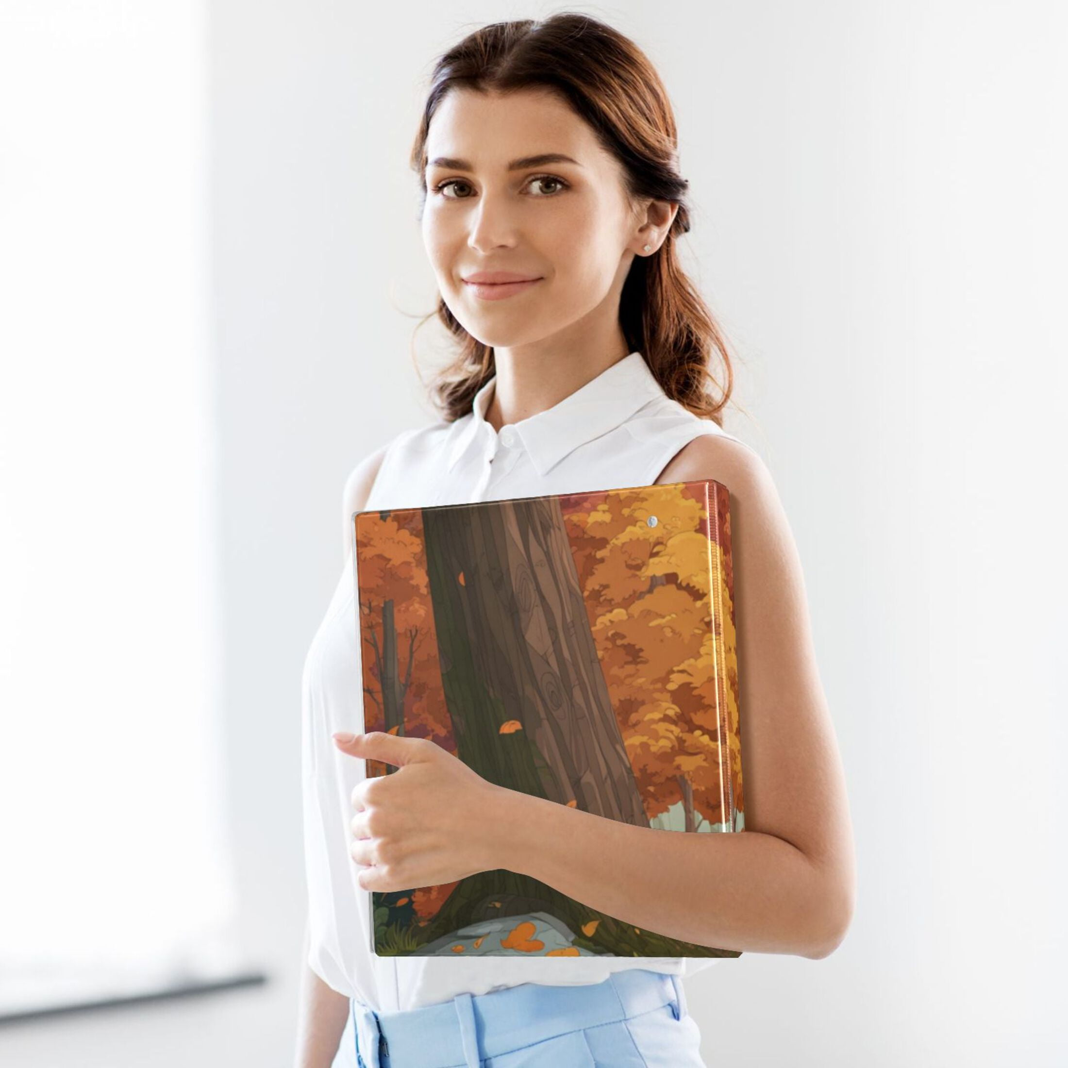 Hard Shell Ring Binder With Clip Holds 200 Sheets Office Home Organization Autumn Forest Background
