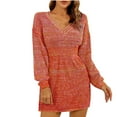 thumbnail image 1 of Qertyioot Pulls V Cou for Women Automne Femmes Casual Lanterne Colorée Manches Taille Wrap Fesses Robe, 1 of 6