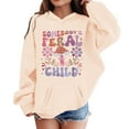 thumbnail image 2 of JIAYUE Girls Sweatshirt Hoodies Kids Pullover With Pocket Long Sleeve Letter Print Hooded For Toddler Casual Outfit Spring Fall Winter Breathable Children Tops, 2 of 3