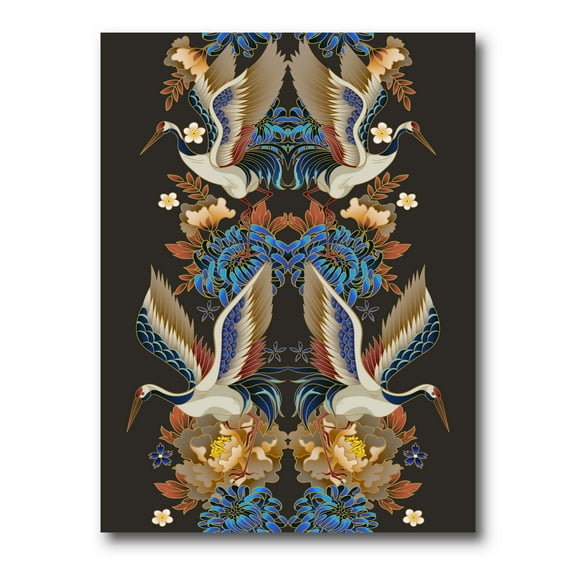 Designart ' Chinoiserie With Peonies and Birds IX ' Traditional Canvas Wall Art Print