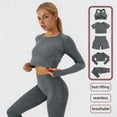 thumbnail image 2 of KHONTS Women's 5 Piece Sets Workout Short Sleeve Seamless Crop Top Yoga Gym Sport Outfits Dark Gray XL, 2 of 3