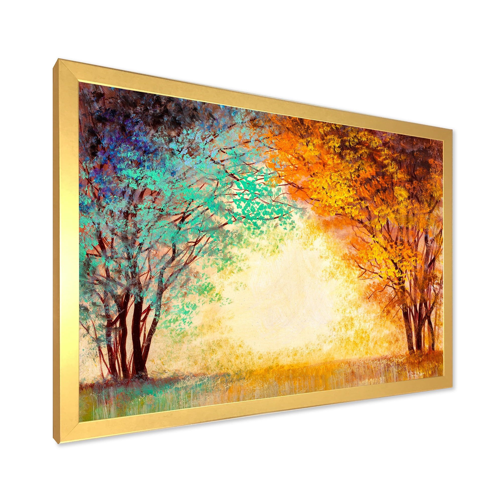 Designart 'Alley Through The Turquise Park In Autumn Sunset ' Traditional Framed Art Print