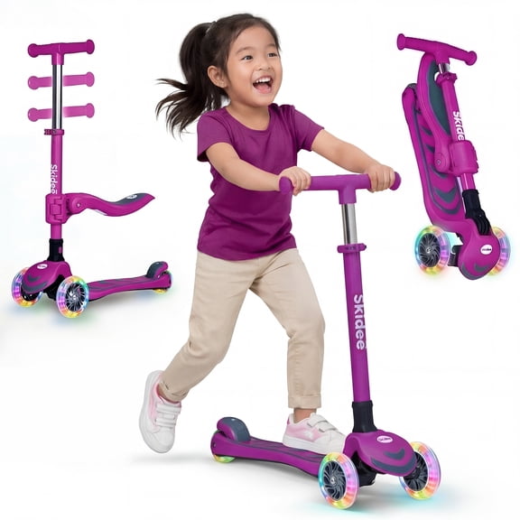 SKIDEE Kick Scooter for Kids Ages 3-5 | Foldable 3 Wheel Scooter with Lean-to-Steer, Adjustable Height, Toddler Scooter Up to 12 Year Old, Boys/Girls