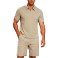 thumbnail image 3 of Xcmzpl Men 2 Piece Golf Set, Quarter Zip Collared Shirt & Shorts with Pockets, 3 of 7