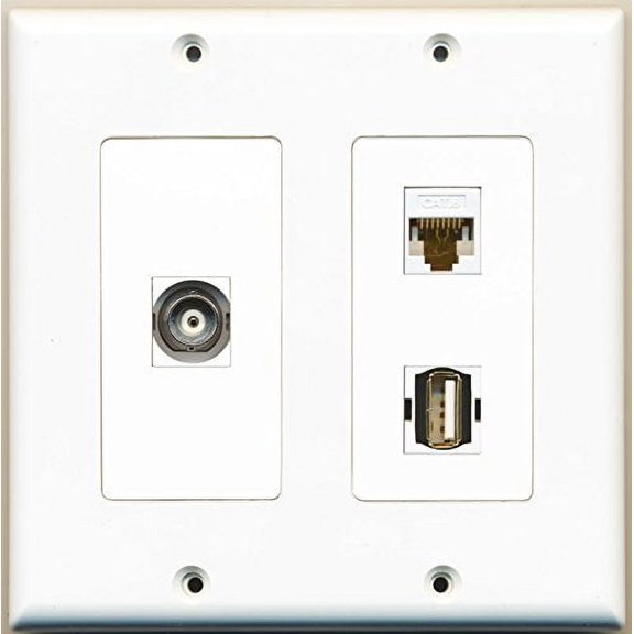 RiteAV - 1 Port USB A-A 1 Port BNC 1 Port Cat6 Ethernet White - 2 Gang Wall Plate
