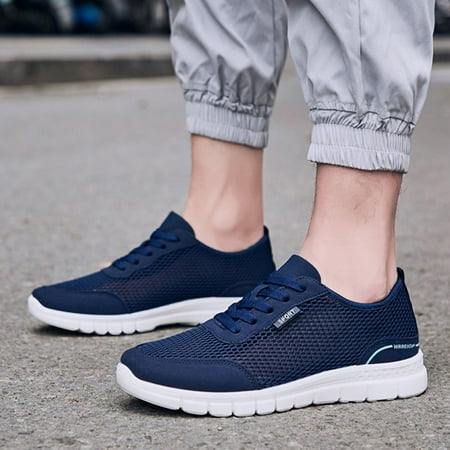 

PhoneSoap Fashion Men Mesh Casual Sport Shoes Lace-Up Breathable Soft Bottom Sneakers Blue