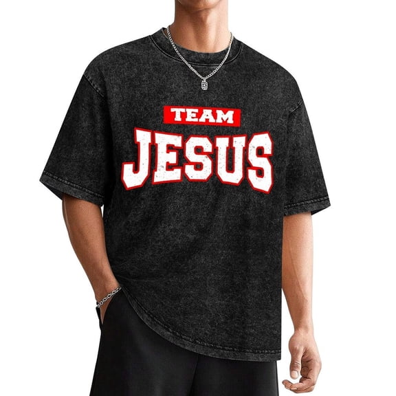 Vintage Team Jesus Funny Christian T-Shirt Comfortable Cotton Men'S Round Neck Short Sleeves T-Shirt Washed Tee