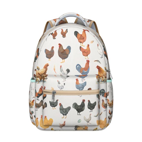 "Chicken Graphic Travel Backpack - Durable School Bookbag for High School & College, Waterproof, Lightweight, Stylish Print, Great for Daily Commute"