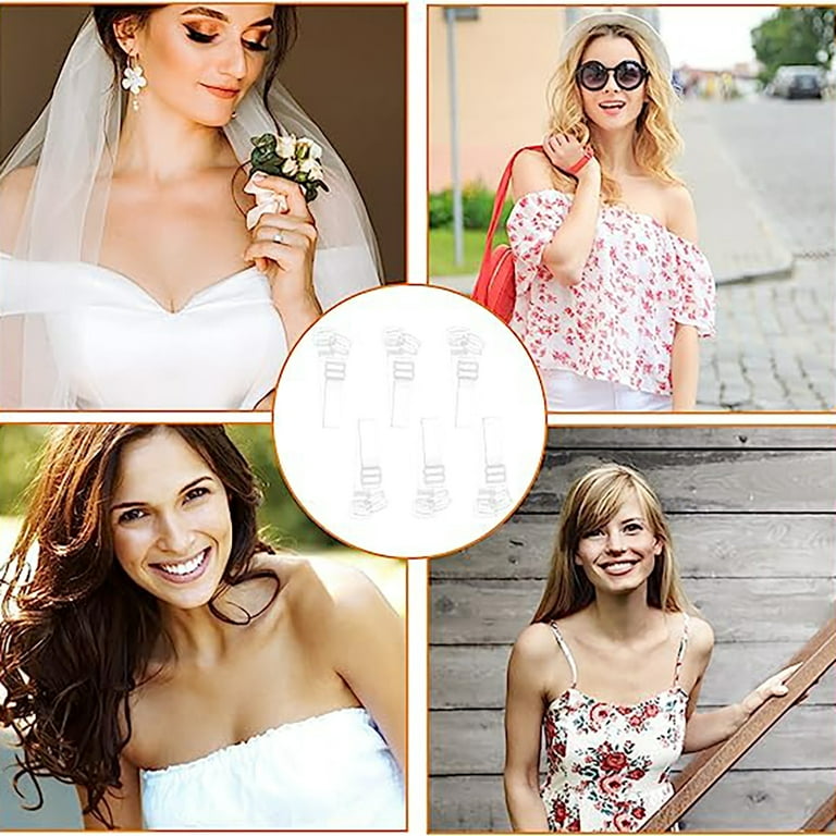 Xlrhong Clear Bra Straps, [4 Pairs] Invisible Non-Slip Adjustable Bra Straps, Transparent Bra