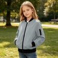 thumbnail image 6 of yardsong Girls Bomber Jacket Lightweight Stand Collar Casual Windbreaker Coat Fall Zip Up Jackets Outwear with Pockets 15 Years, 6 of 9