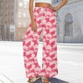 thumbnail image 2 of WTOBBY Women's Printed Wide Leg Casual Pants with Floral Design High Waist Drawstring Loose Fit and Side Pockets for Everyday Breathable Style ,Pink XL, 2 of 6